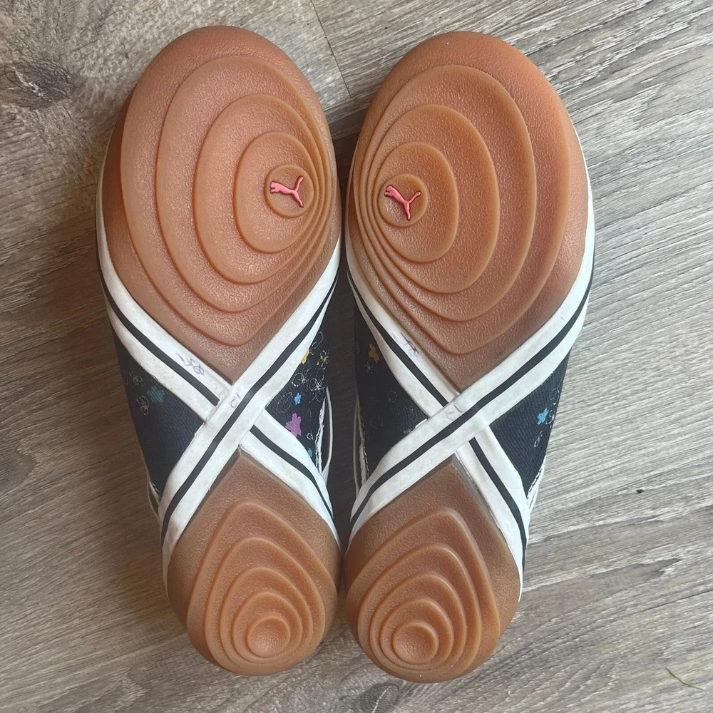 RARE Puma Criss-Cross Two Sole Sneakers Black White Gum Womens‎ 9 UK 6.5 EU 40